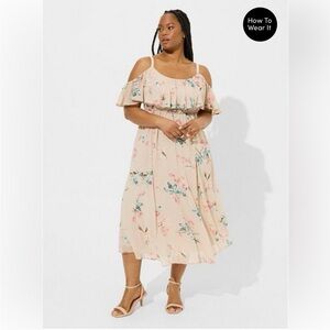 Torrid tan cream pink floral flutter sleeve maxi dress size 4 or 4X